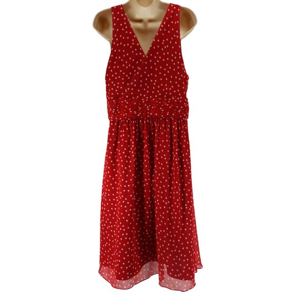 Red White Polka Dot Print Chiffon Midi Dress‎ Size 14 New Summer Party Wedding - Picture 3 of 7